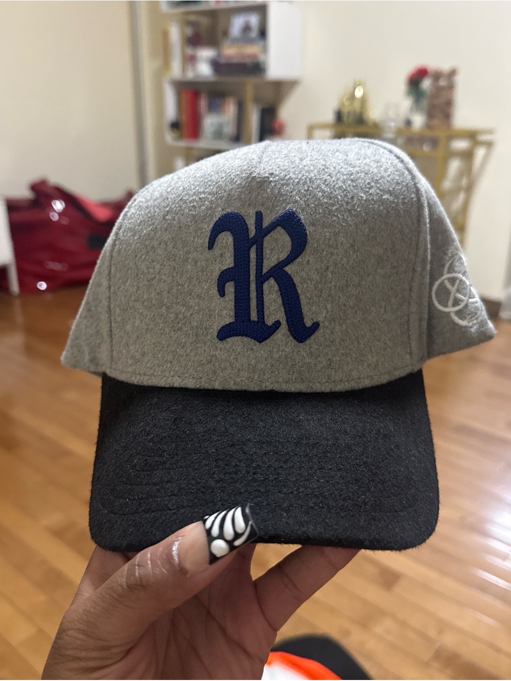 Men's Grey & Black Baseball Cap with Blue 'R' Embroidery